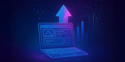 Absztrakt koncepció, amely a digitális fejlődést és technikai innovációkat szimbolizálja a weblap tervezés során