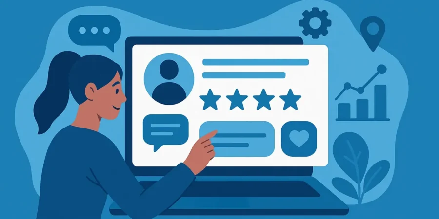 Kreatív illusztráció a felhasználói élmény fejlődéséről az online térben.