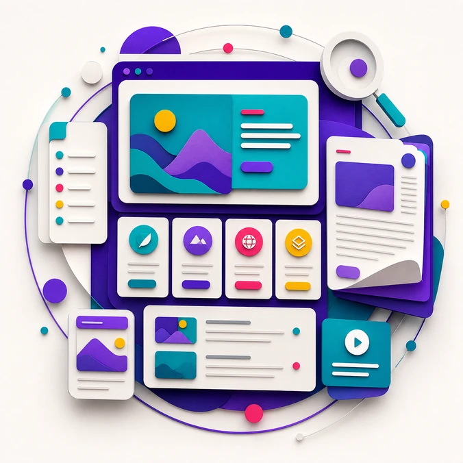 Rendezett WordPress blogfelület és cikkkártyák illusztrációja