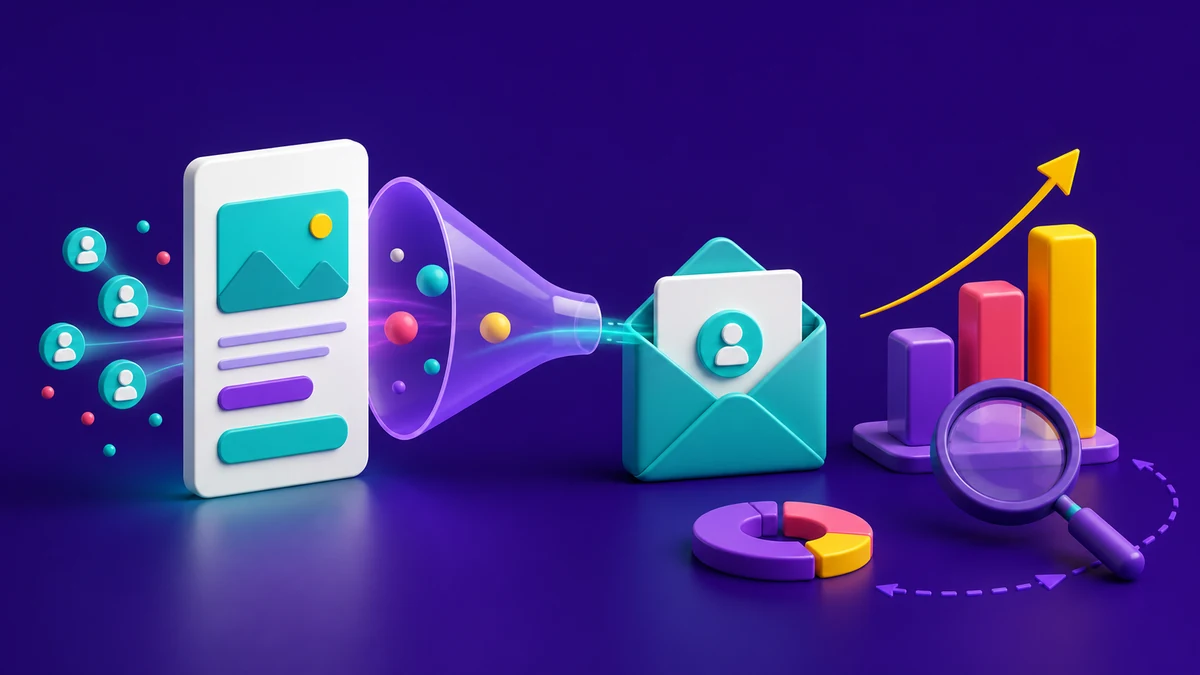 Feliratkozó oldalról e-mail-listába vezető tölcsér és növekvő mérési oszlopok